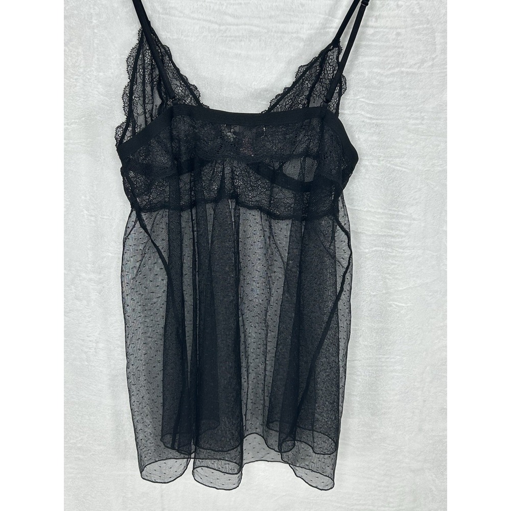 Victorias Secret XL 90's Black Sheer Dotted Flyaway Babydoll Coquette Whimsigoth - Picture 11 of 13